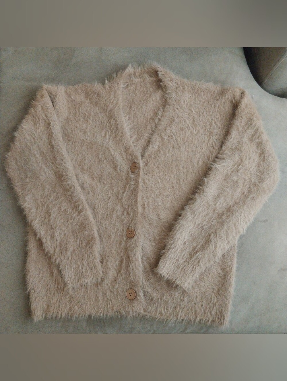 Soft Taupe Faux-Fur Button Cardigan Sweater 100% Nylon Unbranded Whimsygoth